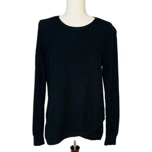 Madewell Waffle Knit Faux-Wrap Black Sweater Size Large